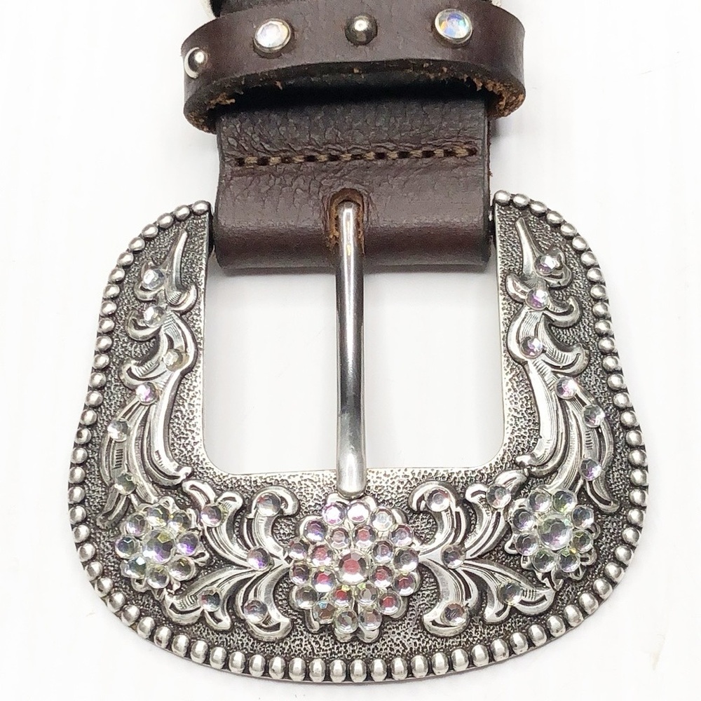 Western Rhinestone Leather Belt - Picture 4 of 7